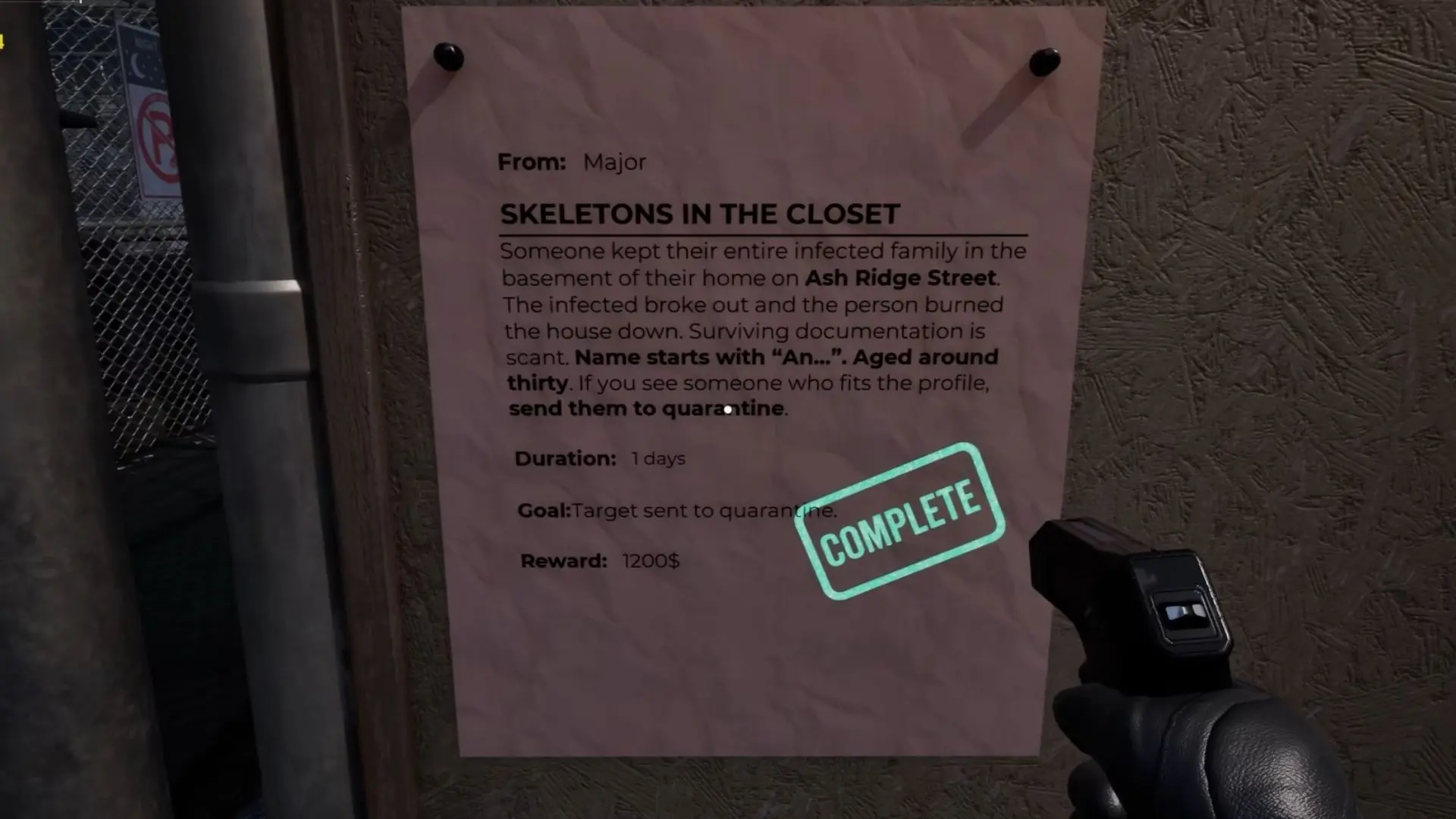 Evacuation quota requirements screen